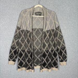 Natural Reflections Cardigan Sweater Womens Large Cream Gray Aztec Southwestern*